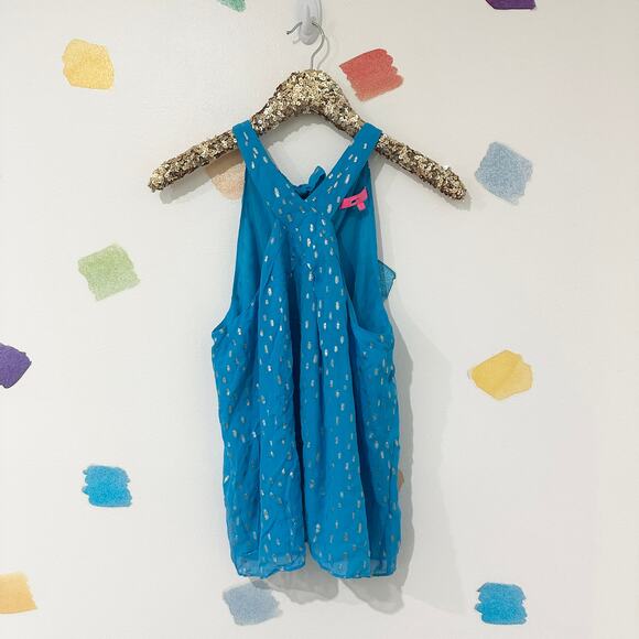 M Lilly Pulitzer Blue Gold Metallic Rory Halter Top - Picture 4 of 5